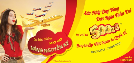 Vietjet Air khuyến mãi 500,000 vé máy bay từ 5000 đồng